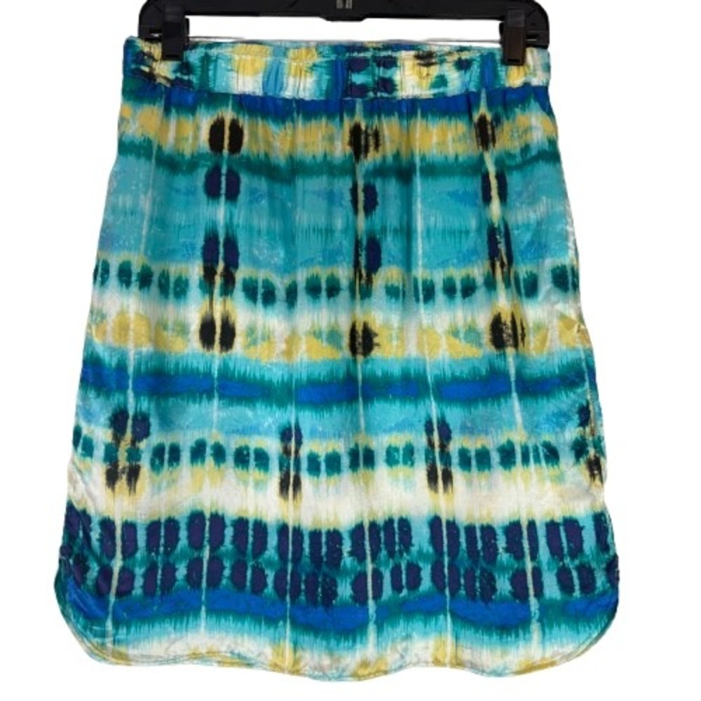 Banana Republic Blue Yellow Ikat Silk Mini Skirt Eclectic Summer Vacation Size 8